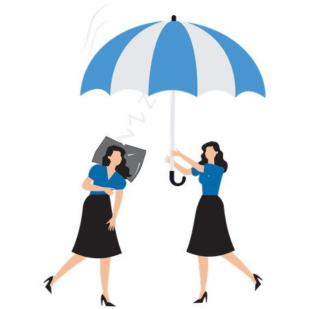 Woman protecting tired businesswoman  Illustration