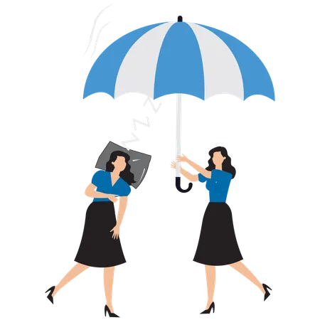 Woman protecting tired businesswoman  Illustration