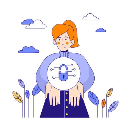 Woman protecting using personal password Illustration