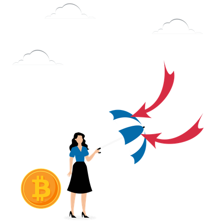 Woman Protects Bitcoin From Arrow  Illustration