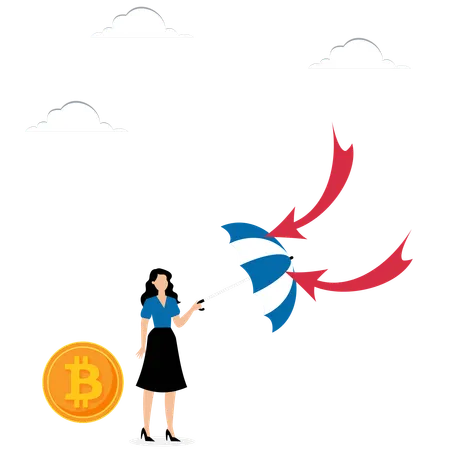 Woman Protects Bitcoin From Arrow  Illustration