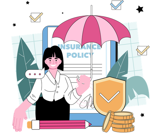 Woman protects business money  Illustration