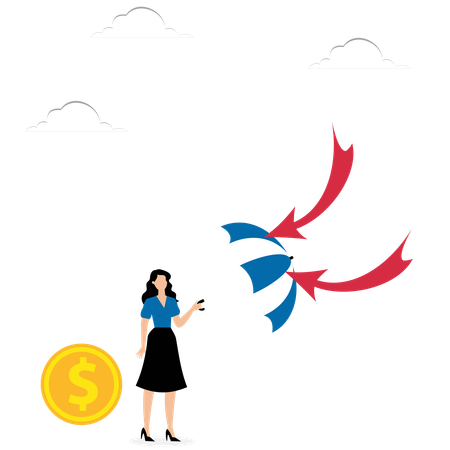 Woman Protects Dollar From Arrow  Illustration