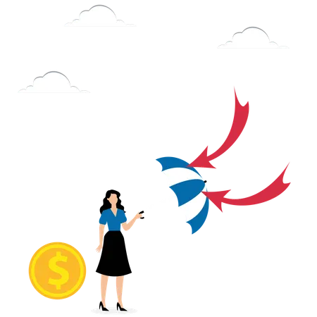 Woman Protects Dollar From Arrow  Illustration