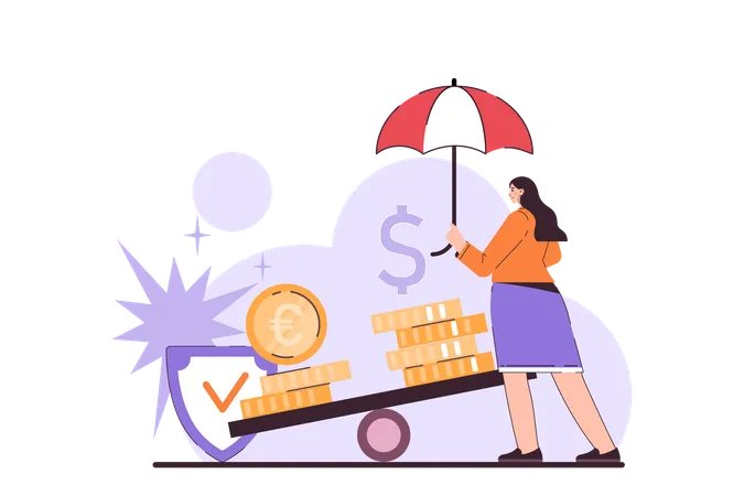 Woman protects her business money  Illustration