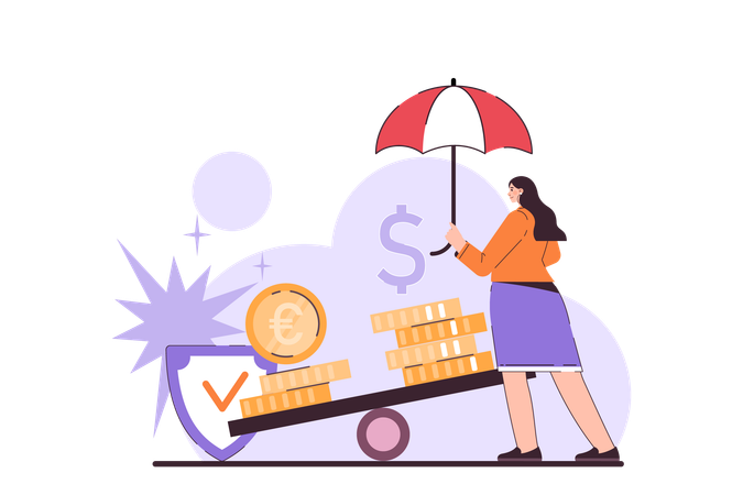 Woman protects her business money  Illustration