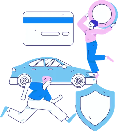 Woman protects her car from accident  Illustration