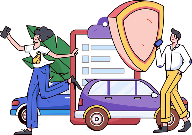 Woman protects her car from accident  Illustration