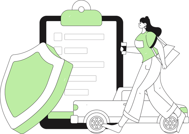 Woman protects her car  Illustration