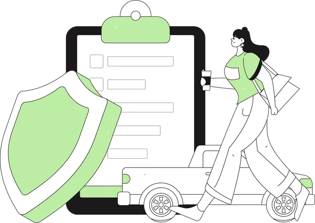 Woman protects her car  Illustration