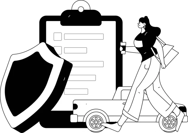 Woman protects her car  Illustration
