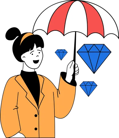 Woman protects her diamonds  Illustration