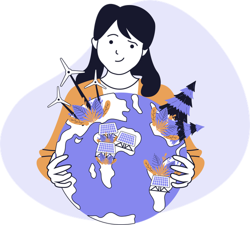 Woman protects our planet Earth  Illustration