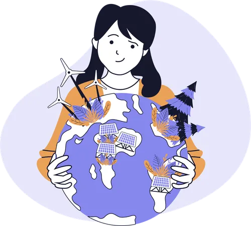 Woman protects our planet Earth  Illustration