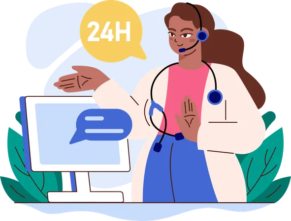 Woman provide 24 hours medical service  Illustration