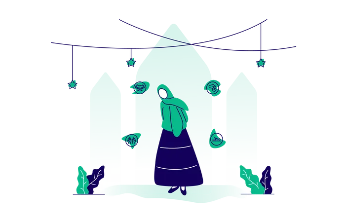 Woman provide information about suggested things to do during ramadan Illustration