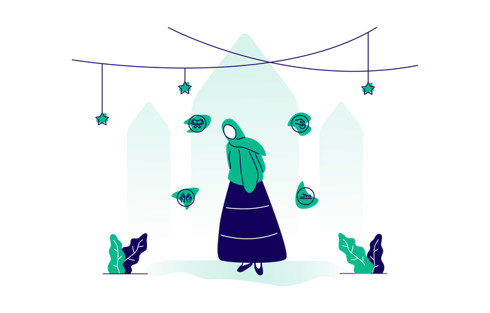 Woman provide information about suggested things to do during ramadan  Illustration