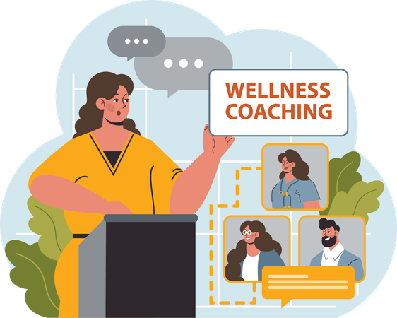 Woman provides wellness coaching  Illustration