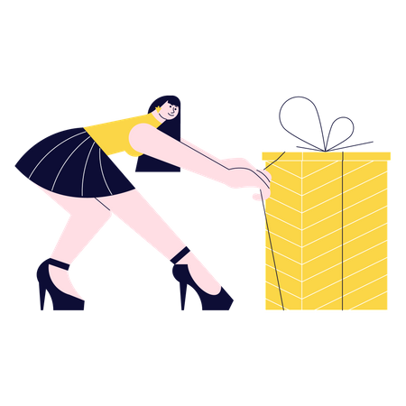 Woman pulling a huge gift  Illustration