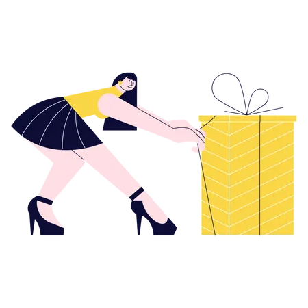 Woman pulling a huge gift  Illustration