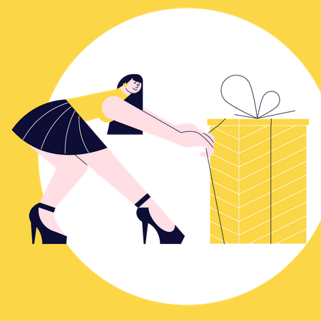 Woman pulling a huge gift  Illustration