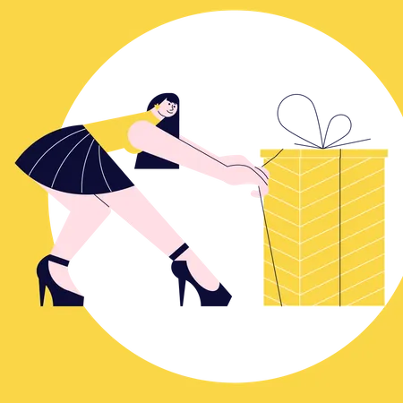 Woman pulling a huge gift  Illustration