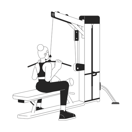 Woman pulling bar down on lat pulldown machine  Illustration