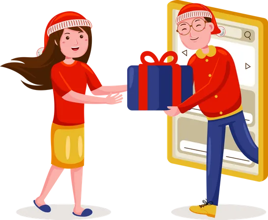 Woman purchase online on christmas sale Illustration