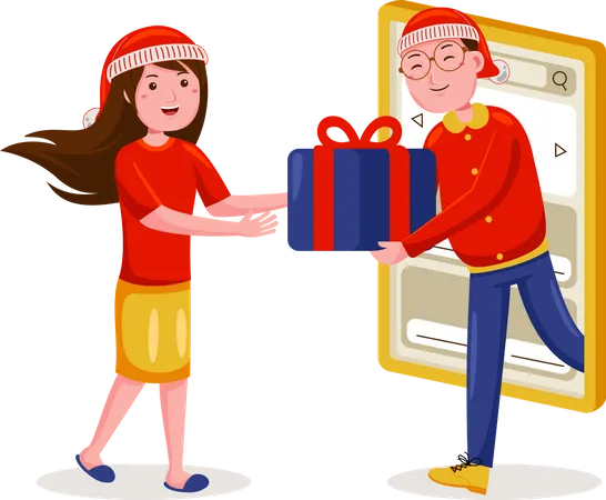 Woman purchase online on christmas sale  Illustration