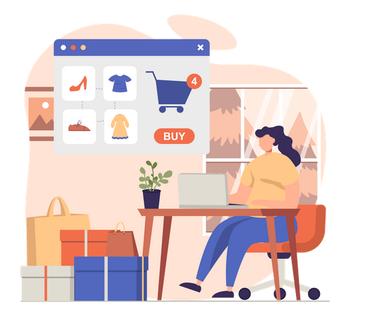 Woman Purchase Online Product Illustration
