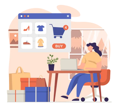 Woman Purchase Online Product  Illustration