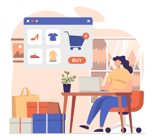 Woman Purchase Online Product  Illustration