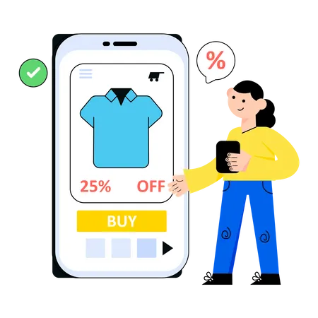 Woman purchase via mobile app  Illustration