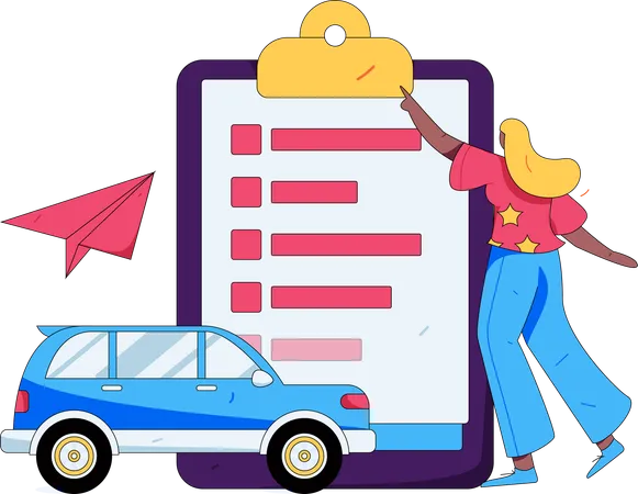 Woman purchases car coverage policy  Illustration