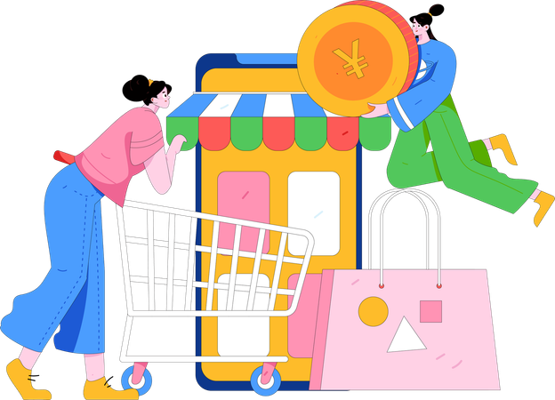 Woman purchases digital products  Illustration