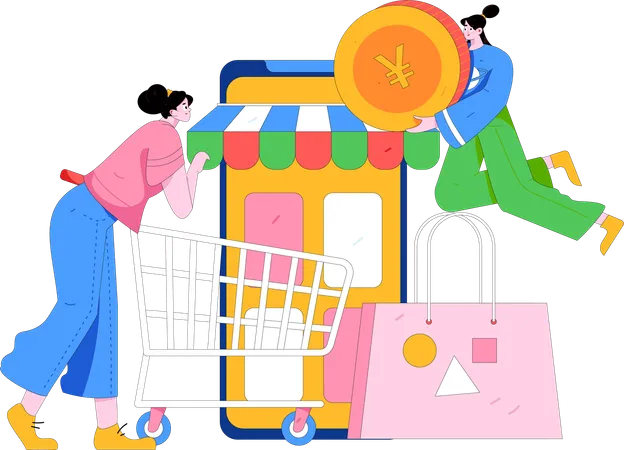 Woman purchases digital products  Illustration