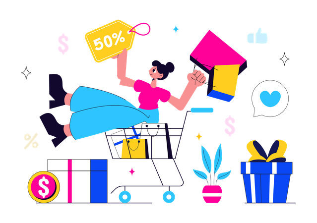 Woman purchases from Black Friday Sale Event  Illustration