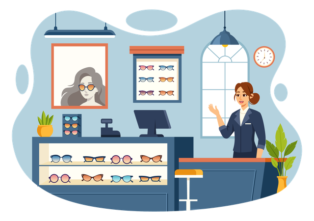 Woman purchases new glasses  Illustration