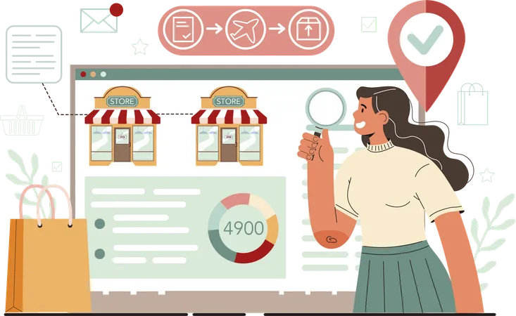 Woman purchases online products  Illustration