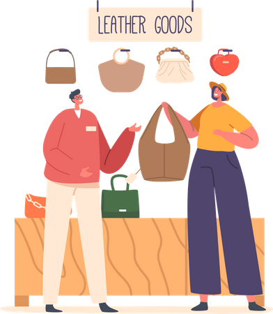 Woman Purchases Stylish Bag At Store  Illustration