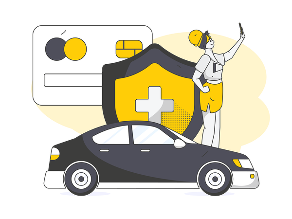 Woman purchasing auto insurance via card  Illustration