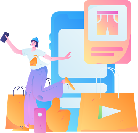 Woman purchasing clothes online  Illustration