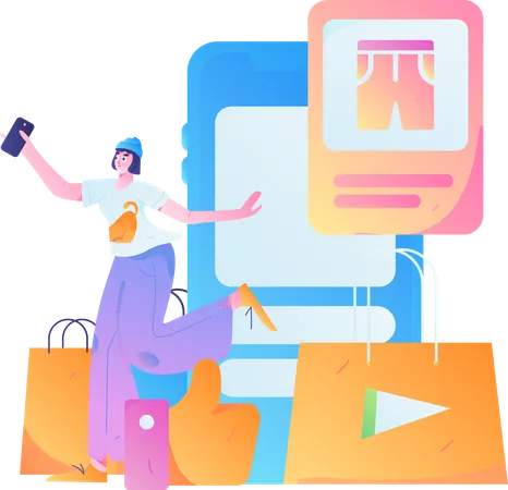 Woman purchasing clothes online  Illustration