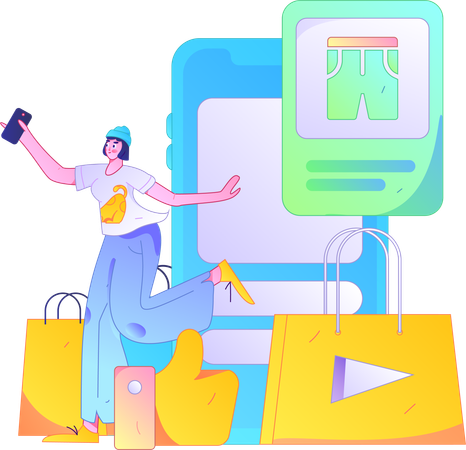 Woman purchasing clothes online  Illustration