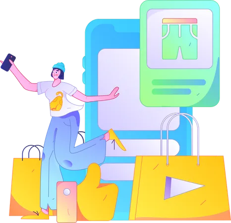 Woman purchasing clothes online  Illustration