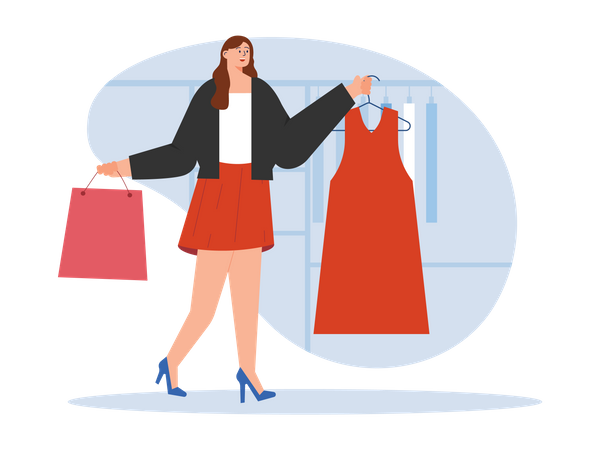 Woman purchasing dress Illustration