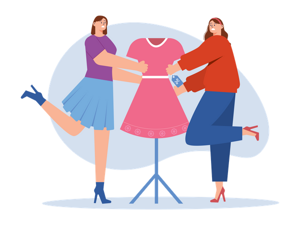 Woman purchasing dress during sale Illustration