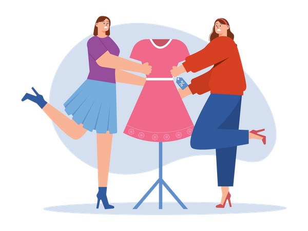 Woman purchasing dress during sale  Illustration