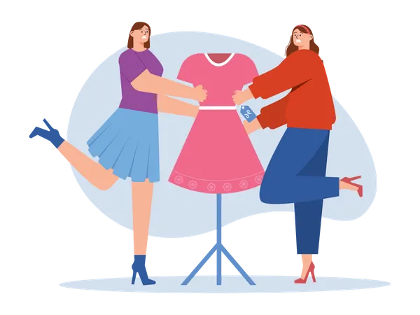 Woman purchasing dress during sale  Illustration