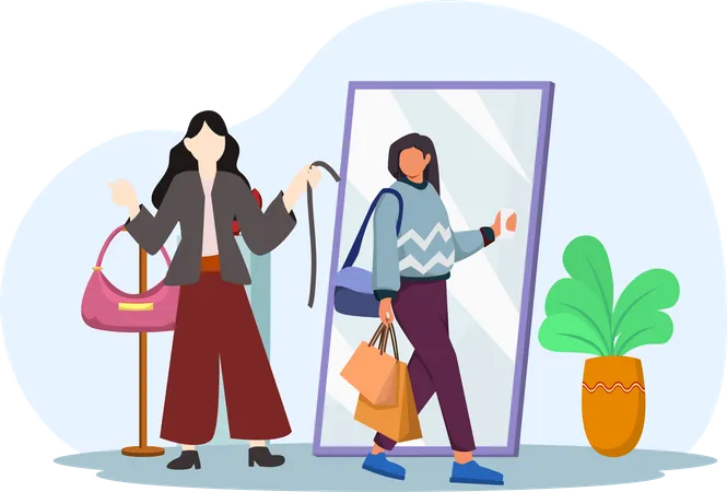 Woman purchasing dress in fashion shop  Illustration